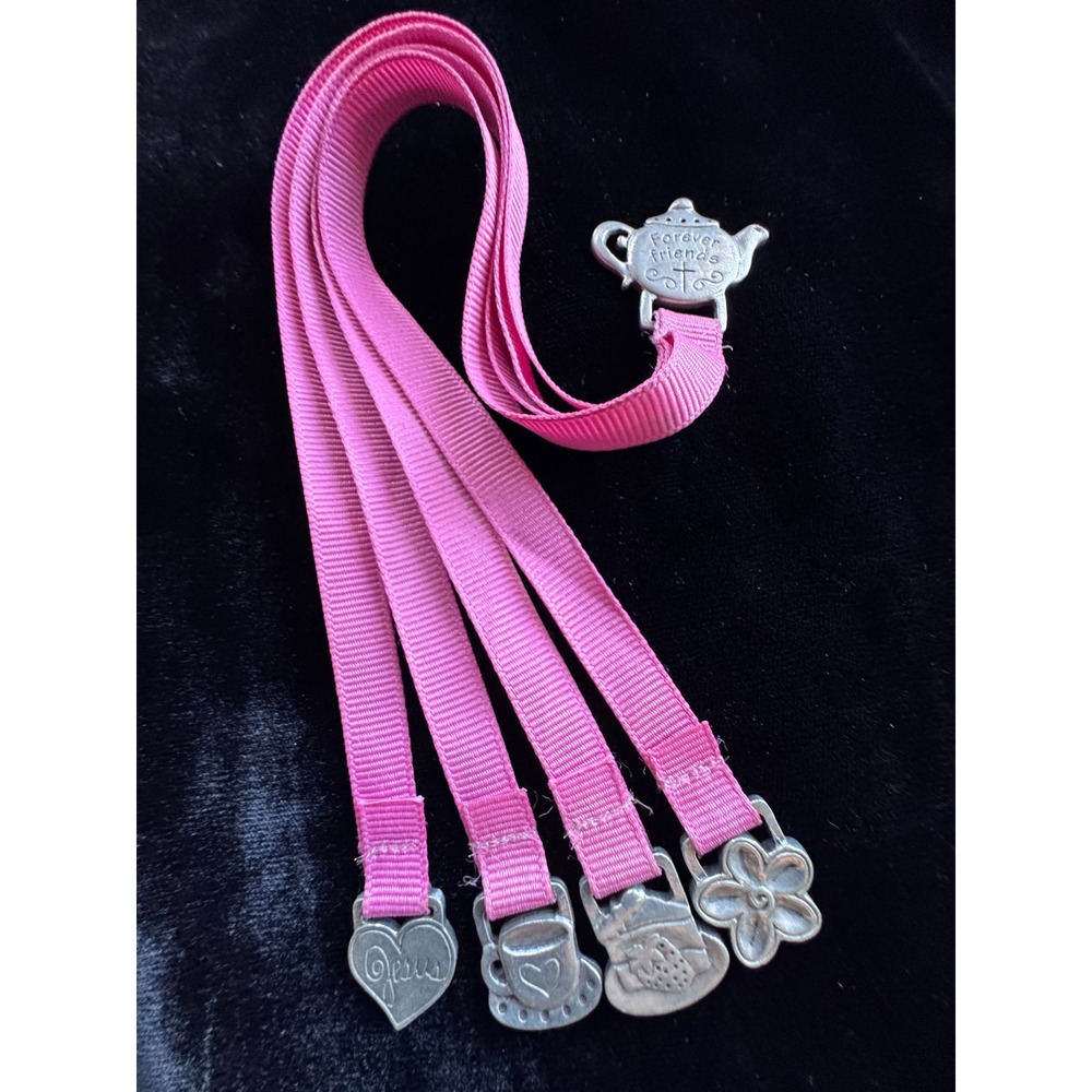 Vintage Forever Ribbon Pewter Bookmark Friends Forever Jesus Teapot Flower Bible - Picture 8 of 9